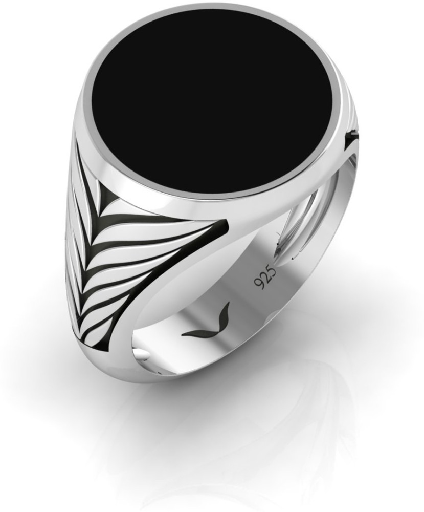 Silver and store onyx ring