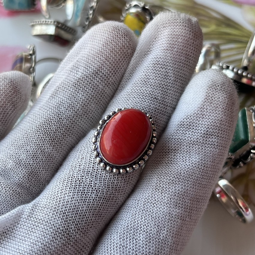 Sterling silver red coral on sale ring