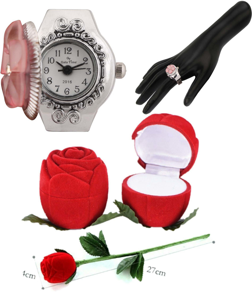 GT Gala Time Pink Flower Finger Ring Watch with Red Rose Velvet Box Valentines day Gift Woman Metal Rhodium Plated Ring Price in India - Buy GT Gala Time Pink Flower Finger GT Gala Time Pink Flower Finger Ring Watch with Red Rose Velvet Box Valentines day Gift Woman Metal Rhodium Plated Ring Price in India - Buy GT Gala Time Pink Flower Finger
