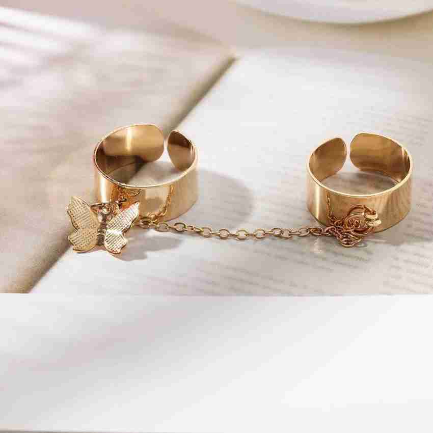 Yu Fashions Butterfly Charm Stone Adjustable Korean Ring Set of 2