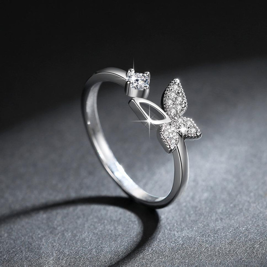 MYKI Beautifully Crafted Hollow Wing Butterfly Cubic Adjustable for Women Girls Stainless Steel Swarovski Zirconia Sterling Silver Plated Ring Price in India Buy MYKI Beautifully Crafted Hollow Wing B...