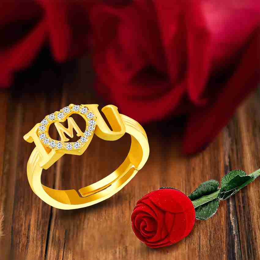MEENAZ Rings for girls women couple party rose name letter M alphabet heart valentine Alloy Metal Copper Crystal Brass Crystal Zircon Diamond Silver Plated Ring Set Price in India Buy MEENAZ