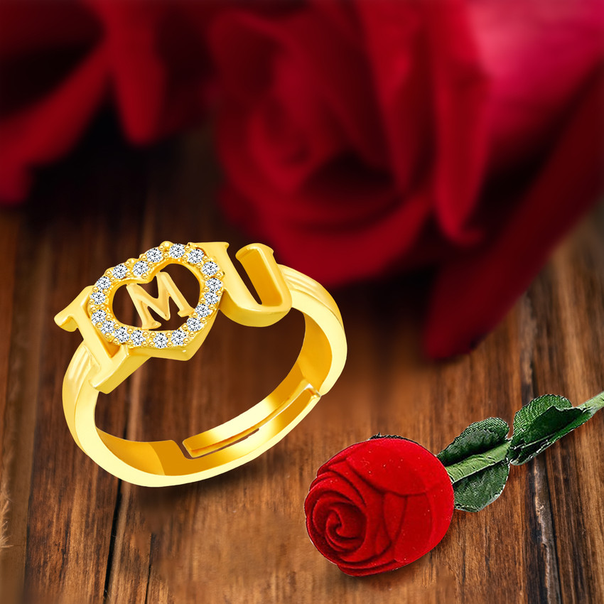 MEENAZ Rings for girls women couple party rose name letter M alphabet heart valentine Alloy Metal Copper Crystal Brass Crystal Zircon Diamond Silver Plated Ring Set Price in India Buy MEENAZ