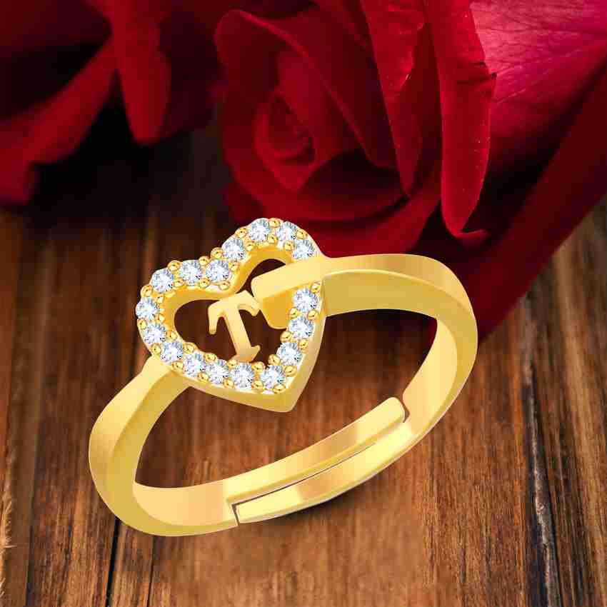 Kanak Jewels Stylish Jewellery T Letter Heart Men Women Unisex Alphabet Gold plated Ring Brass Cubic Zirconia Gold Plated Ring Price in India Buy Kanak Jewels Stylish Jewellery T Letter Heart