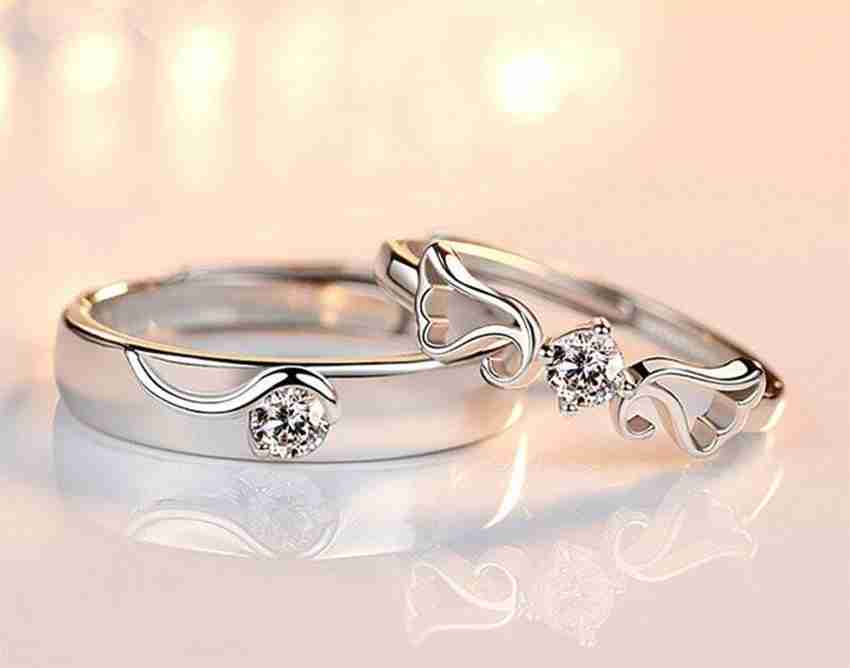ANORI Adjustable Couple Rings Combo Lovers American diamond Valentine for Couple Stainless Steel Brass Stone Metal Copper Cubic Zirconia Rhodium Silver Titanium Plated Ring Set Price in India Buy ANOR...