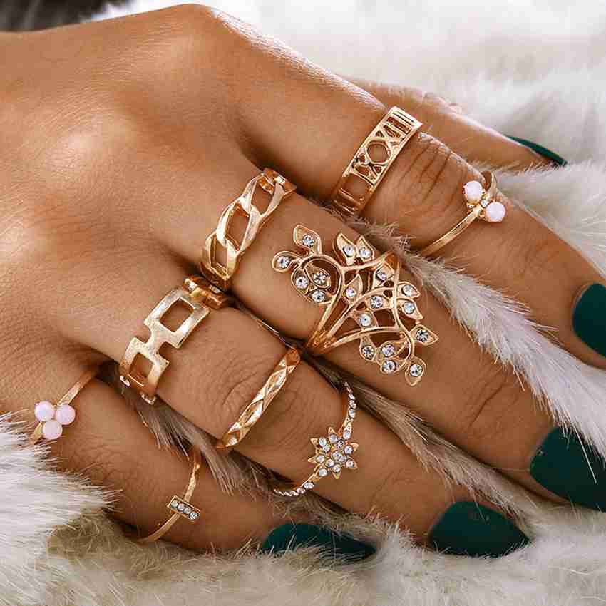 Jewels Galaxy Contemporary Stackable Rings Set Brass Gold Plated