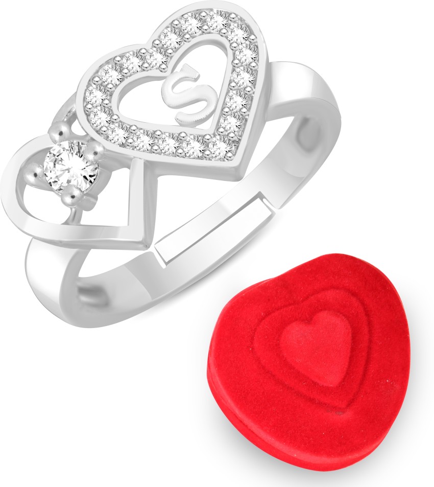 MEENAZ Silver rings for women girls couple S letter Alphabet heart ...