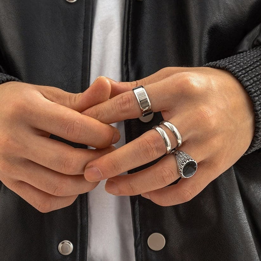 VIEZ Black and Silver Edgy Grunge Stainless Steel Silver Plated Ring Set Price in India Buy VIEZ Black and Silver Edgy Grunge Stainless Steel Silver Plated Ring Set Online at Best