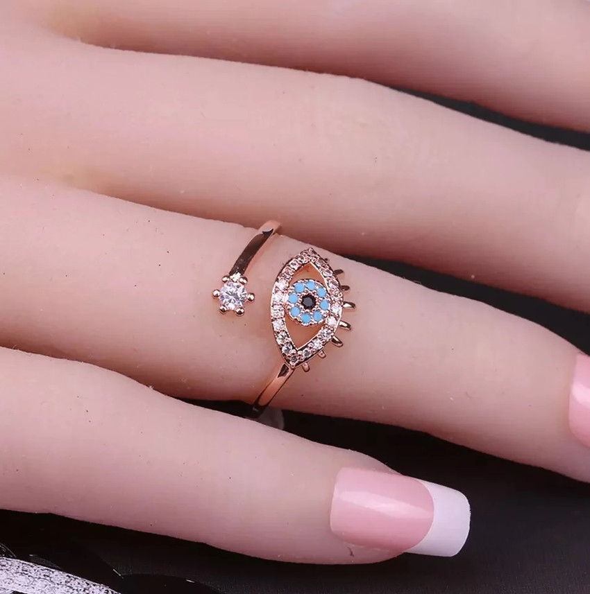 Uniqon Rose Gold Nug Stone Love Evil Eye Nazariya Protection Thumb Knuckle Finger Rings Stainless Steel Ring Price in India Buy Uniqon Rose Gold Nug Stone Love Evil Eye Nazariya Protection Thumb Knuc...