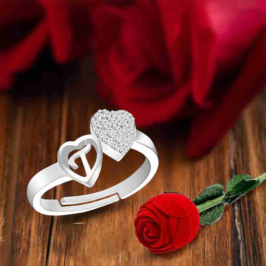 Divastri silver rings for girls women girlfriend lovers T letter name propose valentine Alloy Metal Brass Crystal Copper Stone Silver Crystal Diamond Zircon Cubic Zirconia Rhodium Platinum Sterling Si...