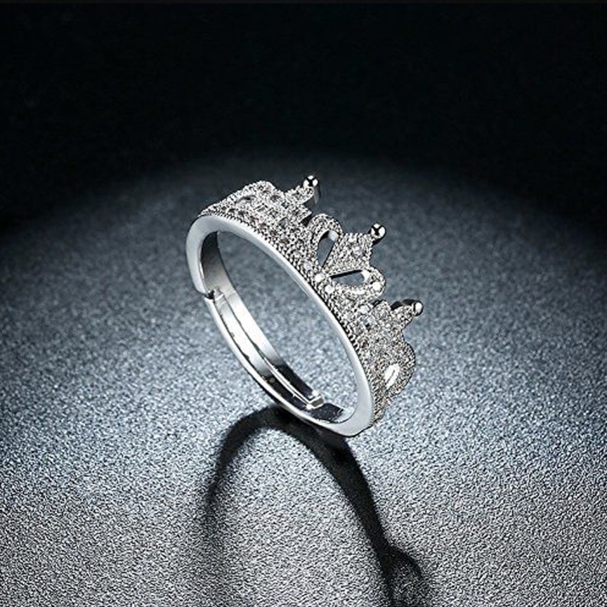 Silver crown ring with outlet diamonds