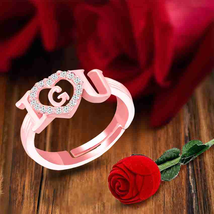 MEENAZ Rings for girls party wear rose G name word alphabet heart