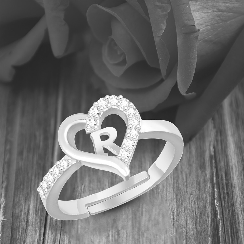 R letter silver shop ring