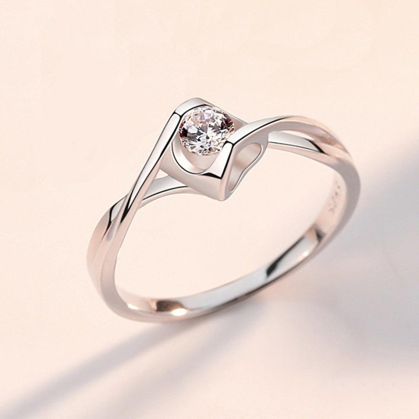 MYKI Beautiful Hollow Heart Zircon Silver Adjustable Ring For