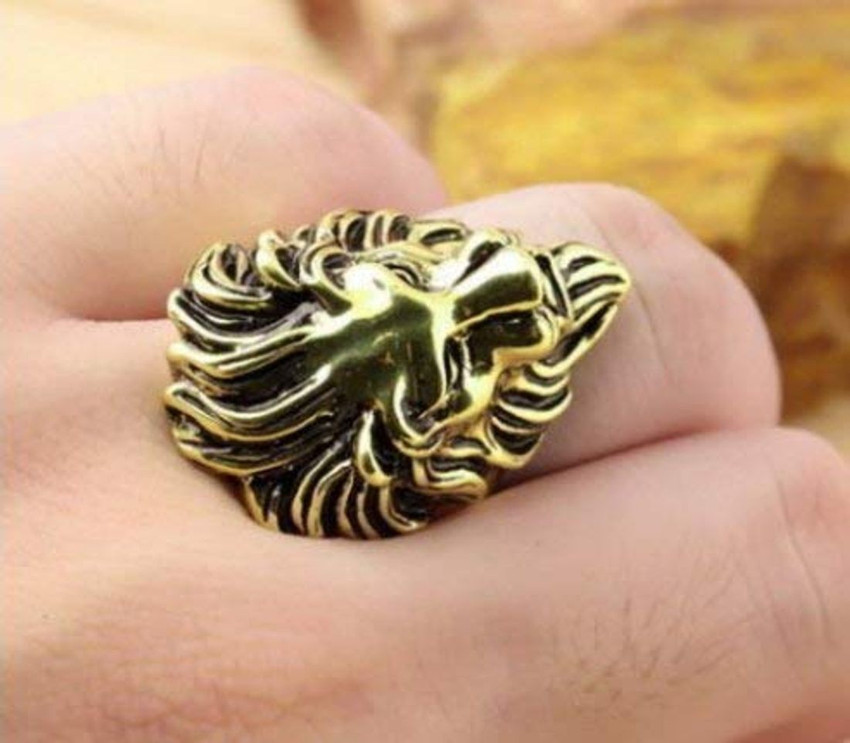 Mens gold lion shop head ring