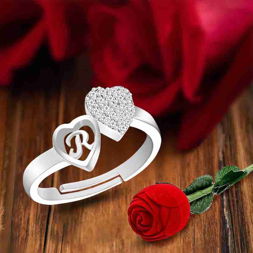Divastri silver rings for girls women girlfriend lovers R letter name propose valentine Alloy Metal Brass Crystal Copper Stone Silver Crystal Diamond Zircon Cubic Zirconia Rhodium Platinum Sterling Si...