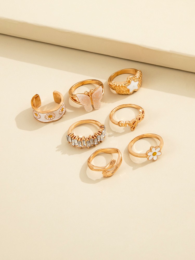 Shining Diva Fashion Latest Stylish Y2k Gen Z Chunky Finger Rings for Women  and Girls - Set of 7 (14173r) Golden