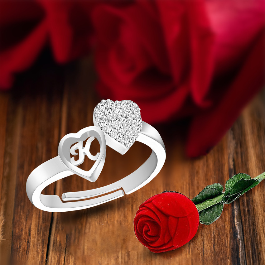 Divastri silver rings for girls women girlfriend lovers K letter