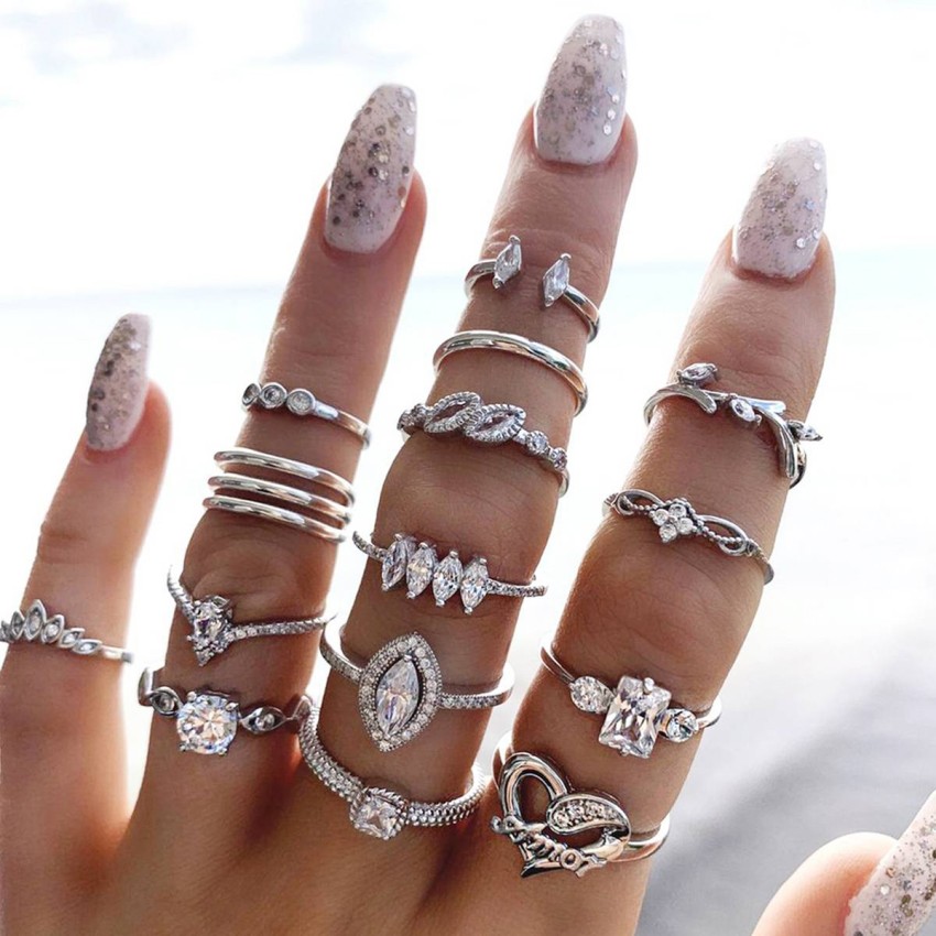 Jewels Galaxy Designer stackable ring combo for women/girls Alloy