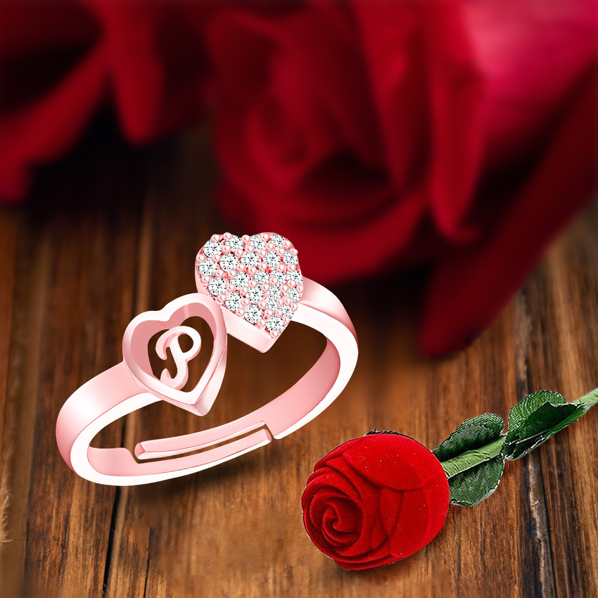 MEENAZ Love Heart Alphabet P Letter Rings girls women lovers couple Stylish simple AD Brass Copper Crystal Stone Alloy Metal Cubic Zirconia Diamond Zircon Crystal Platinum Platinum Gold Plated Ring Pr...