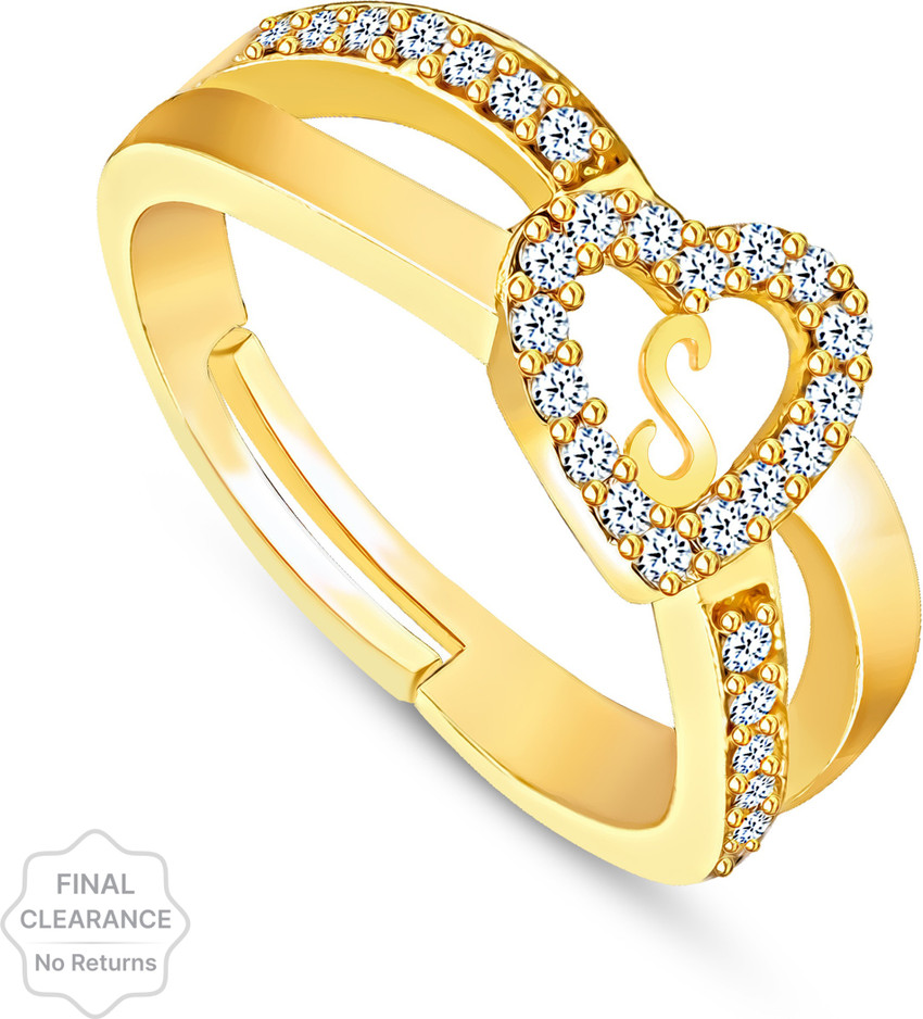 Vighnaharta Valentine Love S Letter In Heart Alloy Cubic Zirconia Gold Plated Ring