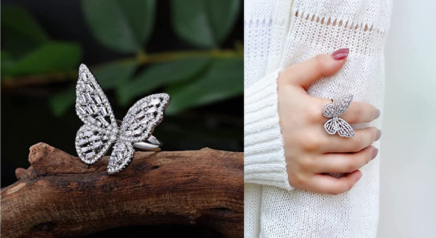 SILVOSWAN Beautiful Butterfly Ring For Girl And Women Stainless