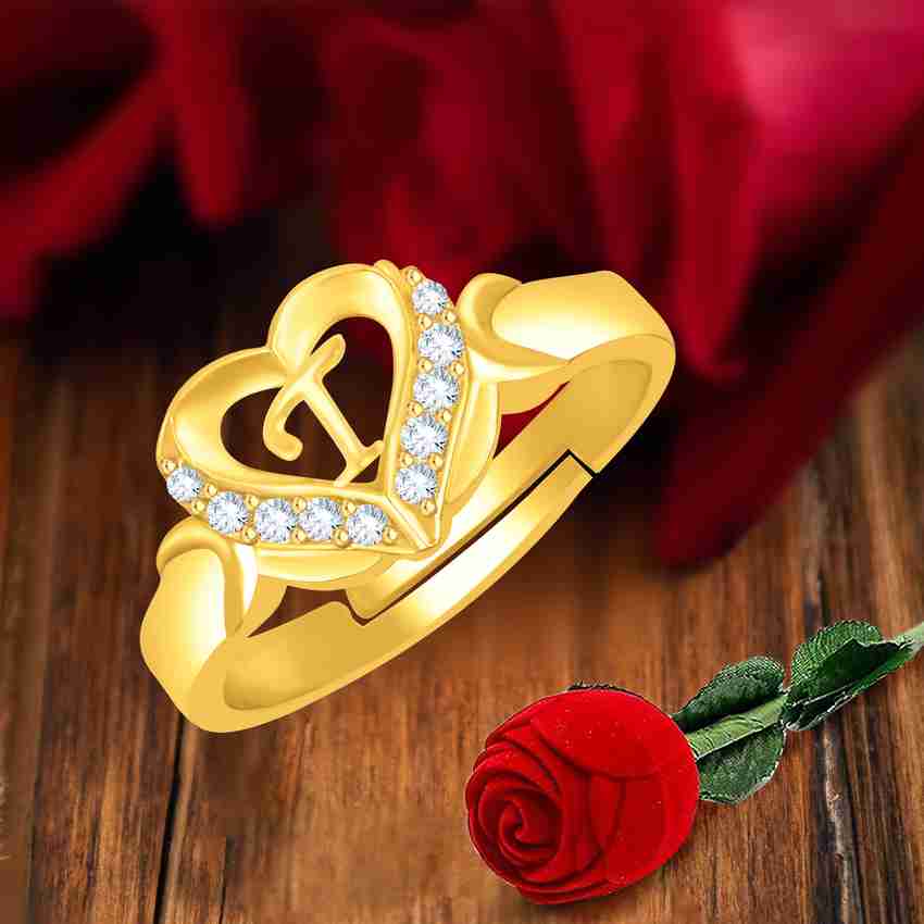 Divastri Rings for girls women girlfriend couple party lovers love T Name Letter ad cz Alloy Metal Brass Crystal Copper Stone Gold Platinum Plated Ring Set Price in India Buy Divastri