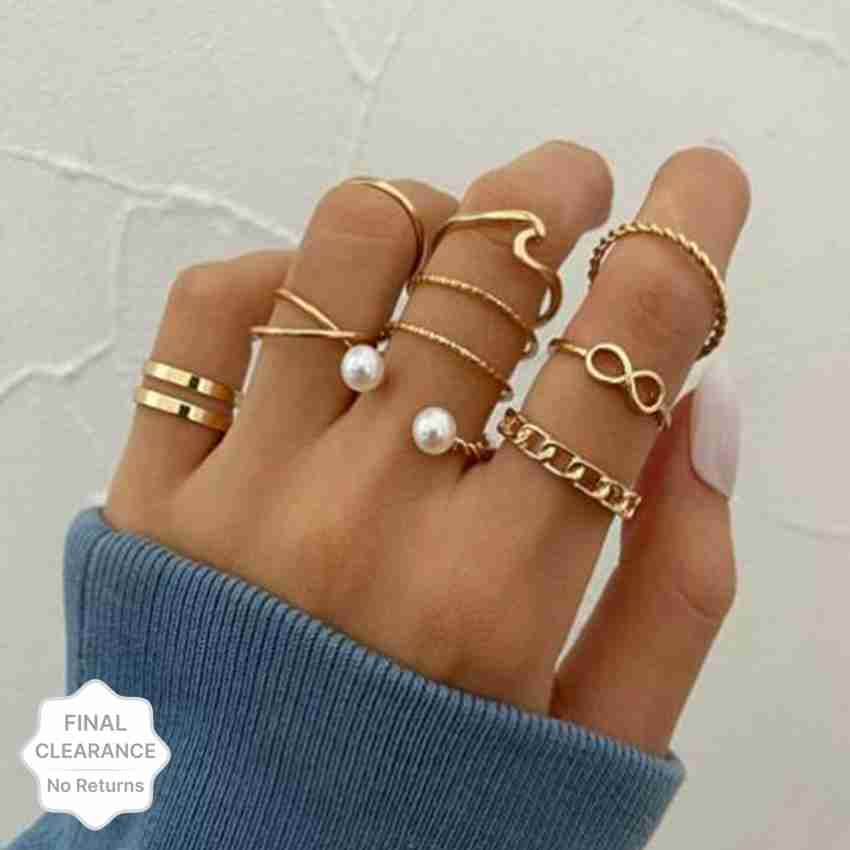 ARZONAI 10pcs Punk Gold Wide Chain Rings Set For Women-Finger Thin