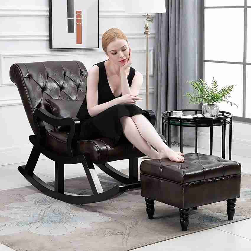 Brown leather online rocking chair