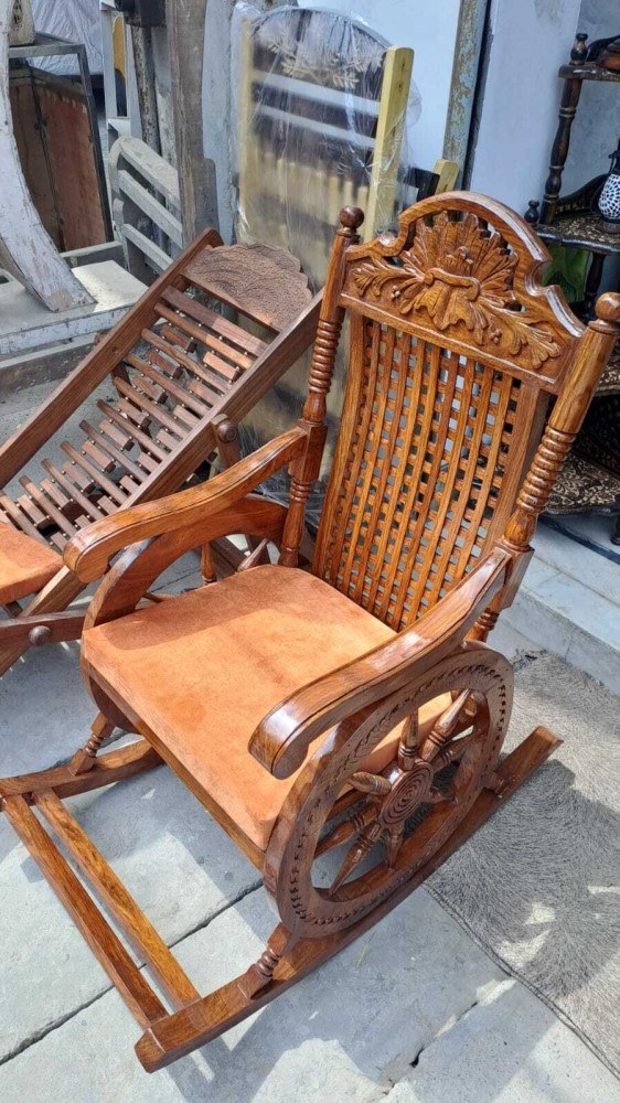 Sheesham Wood Wooden rocking footrest chair with cushion