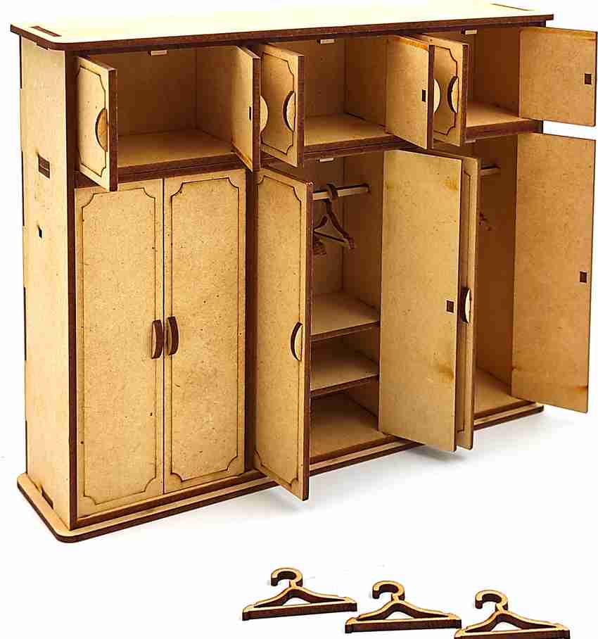 poksi Miniature Handcrafted Wooden Almirah for Kids play All doors Openable