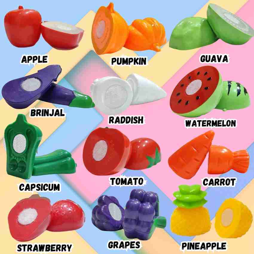 Pluspoint Plastic Realistic Sliceable Fruits and Vegetables 2 Parts Cutting Play Set Multicolour Pack of 13 Plastic Realistic Sliceable Fruits and Vegetables 2 Parts Cutting Play Set Multicolour Pack