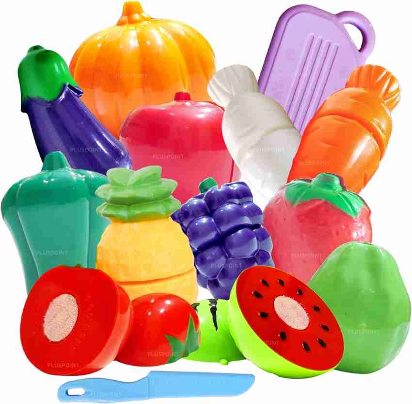 Pluspoint Plastic Realistic Sliceable Fruits and Vegetables 2 Parts Cutting Play Set Multicolour Pack of 13 Plastic Realistic Sliceable Fruits and Vegetables 2 Parts Cutting Play Set Multicolour Pack