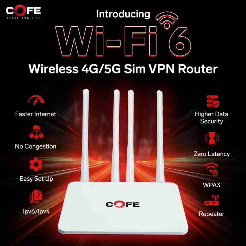 COFE CF-05-CT04 (Wi-Fi 6) Support 4G/5G Sim VPN Router Support Type-C  Internet 300 Mbps Router