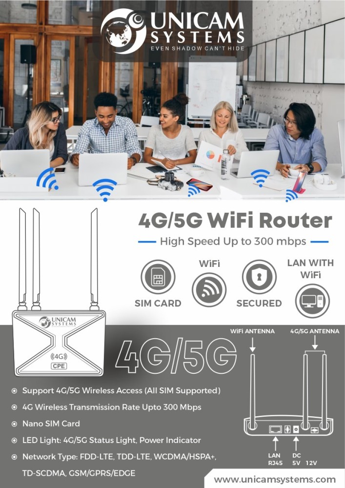 COFE CF-4G707WF SIM Based 5G WIFI Support All SIM Supports All DVR, CCTVs,  Speed Amn 450 Mbps 4G Router