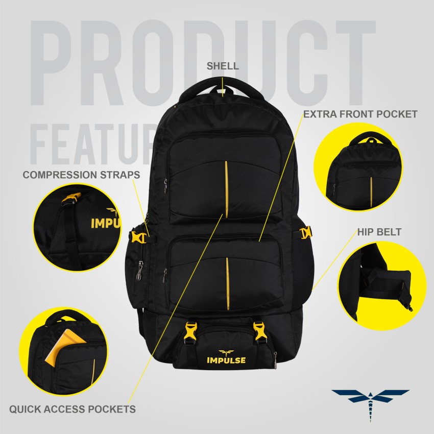 IMPULSE Rucksack bag travel bag for men tourist bag backpack for hiking  trekking camping Rucksack - 45 L Black - Price in India