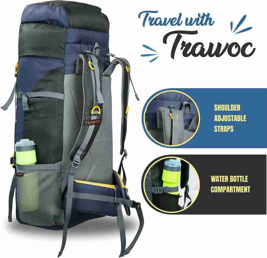 TRAWOC HK005-BLACK-Trekking Bag Hiking Backpack 55 L Travel bag Rucksack -  60 L Black - Price in India