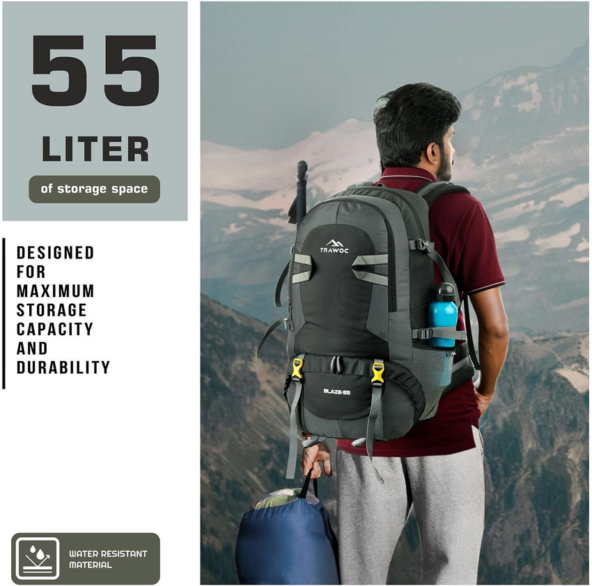 TRAWOC 55 LTR Travel Backpack Daypack bag for Camping Hiking Trekking Black SHK014 Rucksack 55 L Black Price in India Flipkart