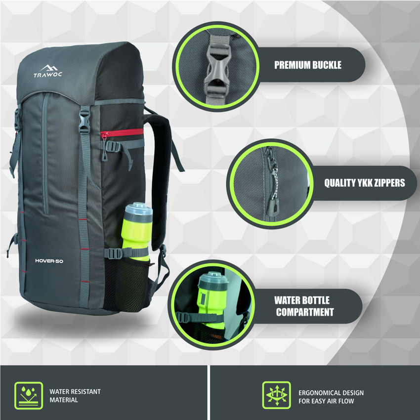 TRAWOC 50 Ltr Travel Backpack Water Resistant Bag for Trekking Hiking Camping LHK2GY Rucksack 50 L GREY Price in India Flipkart