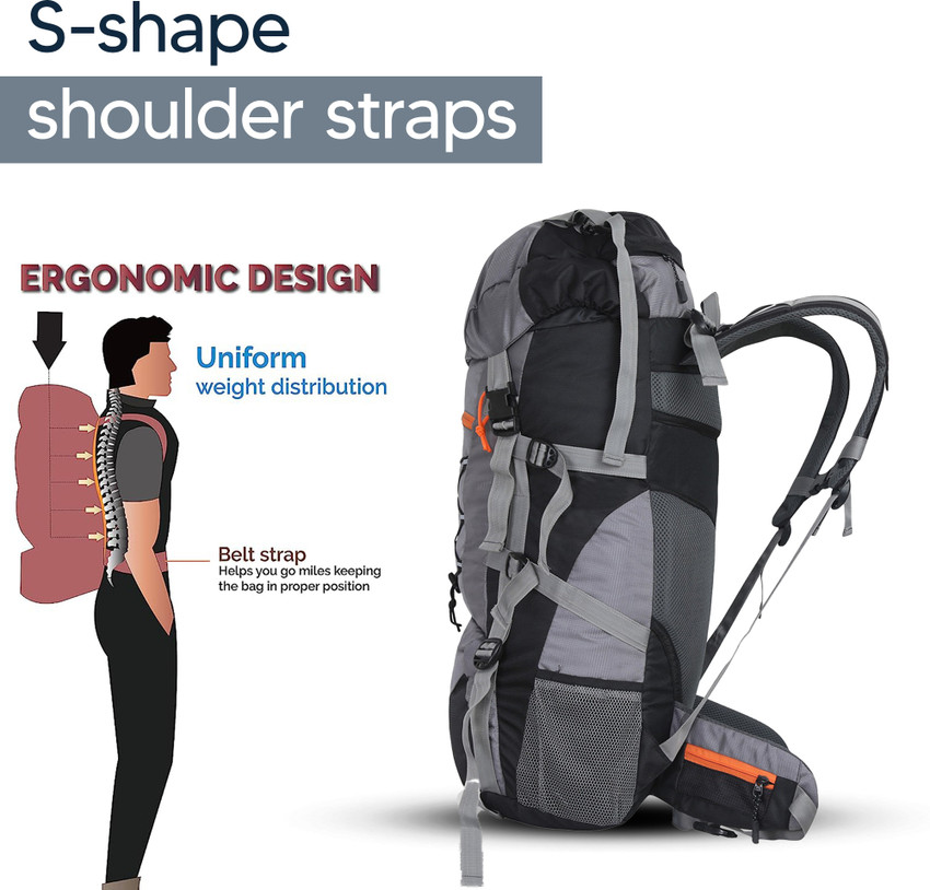 YOI Mountain Bag Hiking Bag 65 LTR Rucksack Travel Backpack for Adventure Camping Trekking Bag with Rain Cover Shoes Compartment Grey Rucksack 65 L Rucksack 65 L Grey Price in India Flipkart