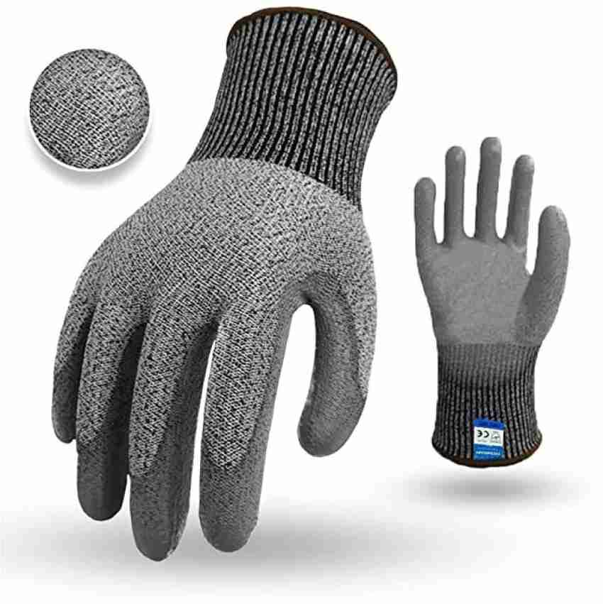 FreshDcart KAROMOUJ Anti Cut rubber coated nylon Safety Hand Gloves with  Level 5 Protect Kitchen Gloves for Chopping Food Vegetable and Gardening  (Free Size, Grey) Nylon, Rubber Safety Gloves Price in India 