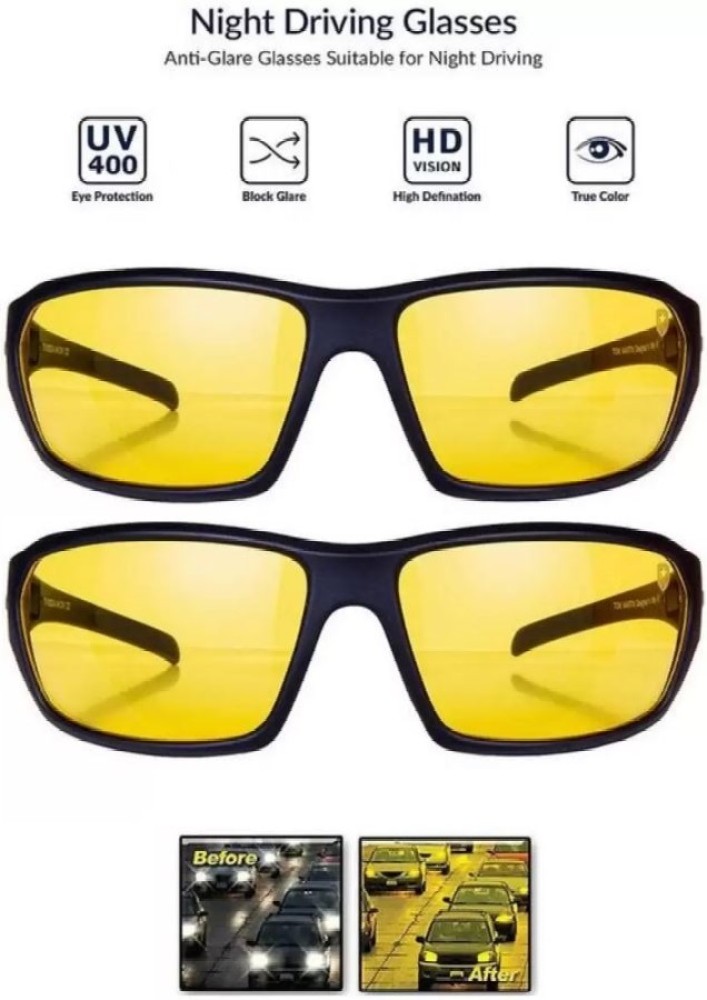 ExpressHub Unisex Yellow Lens Black Frame Driving Sunglasses for Men and Women  sunglasses for bikes and cars, rectangle glass. Power Tool Safety Goggle  Price in India - Buy ExpressHub Unisex Yellow Lens