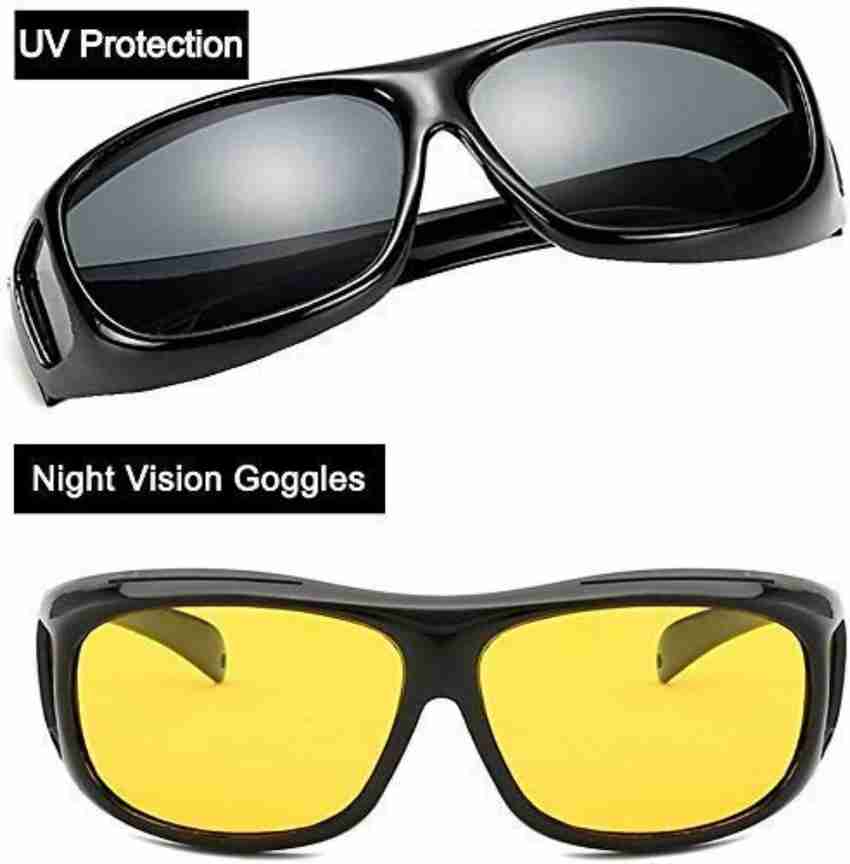 PRIFIX HD Vision Day and Night Unisex HD Vision Goggles Anti Glare Polarized Sunglasses Men Women Driving Glasses Sun Glasses UV Protection All Bikes Car Pack of 2 Goggles HD Vision Day