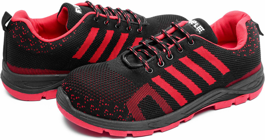Red and black cheap steel toe shoes