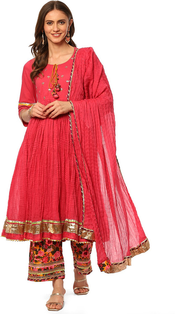 BIBA Embellished Kurta Palazzo Dupatta Set Buy BIBA