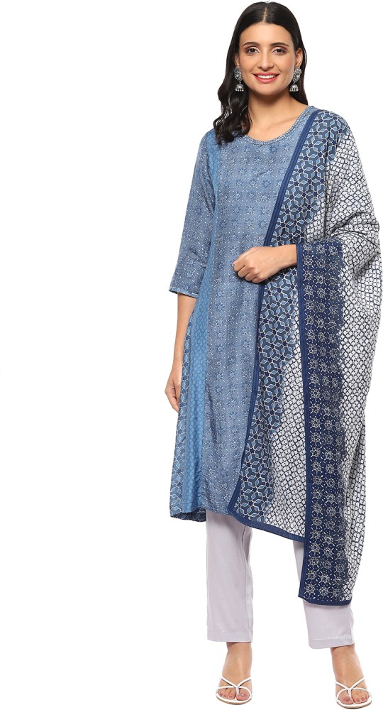 Biba Anarkali Set  Buy Biba Blue Printed Suit set Of 3 Online  Nykaa  Fashion
