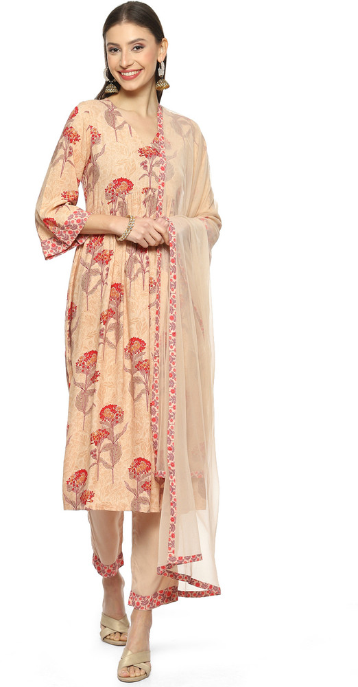 BIBA Floral Print Kurta Trouser Pant Dupatta Set Buy BIBA