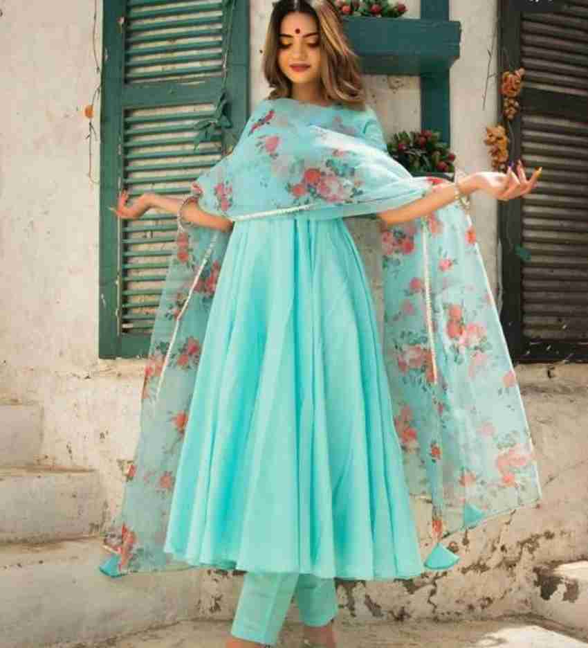 worivoc Solid Anarkali Kurta Bottom Dupatta Set Buy worivoc
