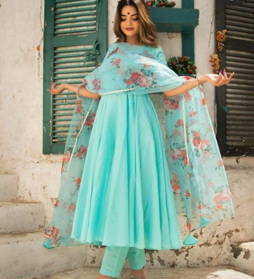 worivoc Solid Anarkali Kurta Bottom Dupatta Set Buy worivoc