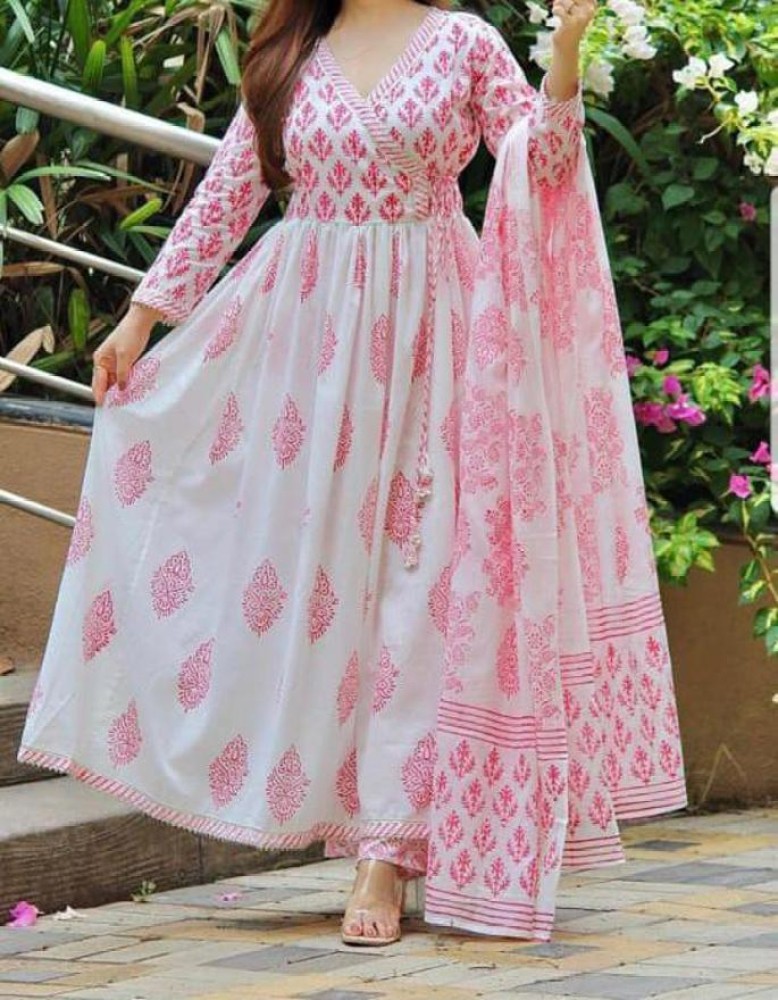 AMROSHIYAINC Printed Anarkali Kurta Bottom Dupatta Set